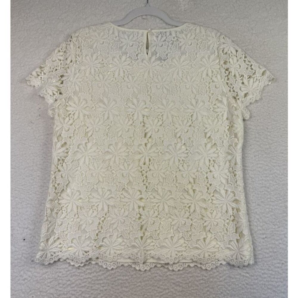 NEW Talbots Shirt Womens 14 Ivory Floral‎ Lace Short Sleeve Scalloped Hem Casual - Picture 2 of 8